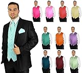 Enimay Men's Combo Pack 3pc Set Solid Vest Tie Hankerchief Prom Wedding Formal