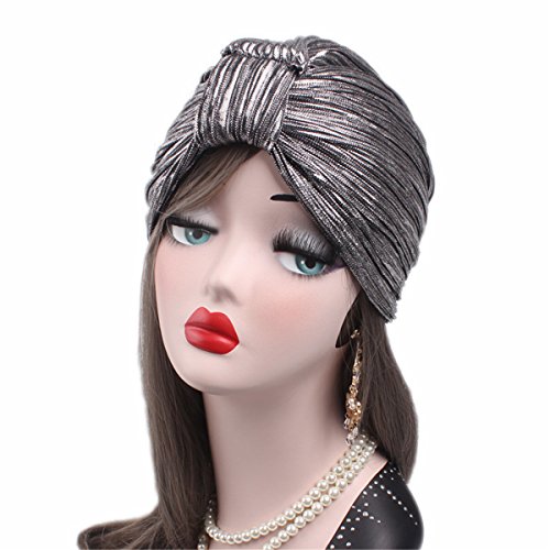 Qhome Luxury Metallic Shinny Ruffle Turban Head Wrap Women Marriage Cap