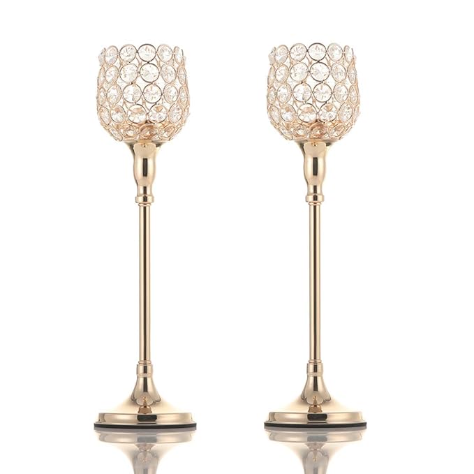 VINCIGANT Candelabros de Cristal Dorado Juegos de 2 Centros de Mesa de