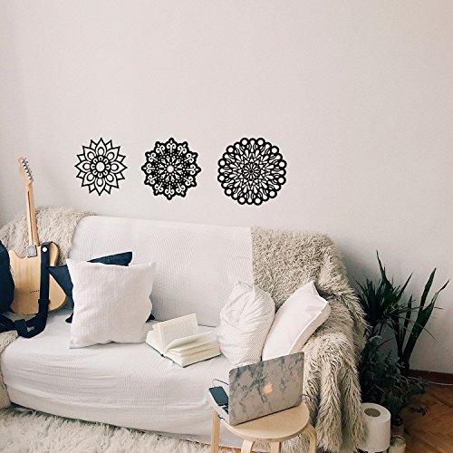 Vinyl Wall Art Decal - Set Of 3 Mandalas - 20" x 20" - Sticker Vinyl For Home Apartment Workplace Use - Beautiful Geometric Universe Symbol For Living Room Dorm Room Yoga Meditation (20" x 20", Black)