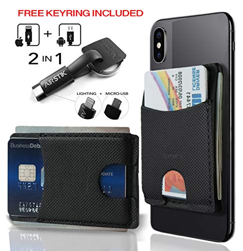 AIRSTIK Wallet for Phone or ID Credit Card Holder Minimalist Slim Cash Front Pocket Reusable Universal Micro Suction Leather Made in USA by KAPOTAS (Black) - Thumbnail 2