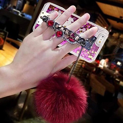 Case Galaxy Note 9,Fluffy Pom-pom Ball Hairy Fur Pearl Diamond Rhinestone Hand Chain Holder Bracelet Sparkle Stars Liquid Glitter Case Samsung Galaxy Note 9 (Star Red)