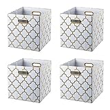 BAIST Cube Storage Bins,Fancy Foldable Canvas Decorative Gold Storage Cubes Bins Basket for Toys Clothes Books Large Square,4-Pack