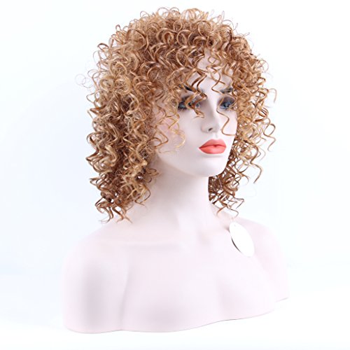 Arimika Fashion 14inch Blonde Tight Kinky Curl Short Heat Resistant Synthetic Hair Women Wig