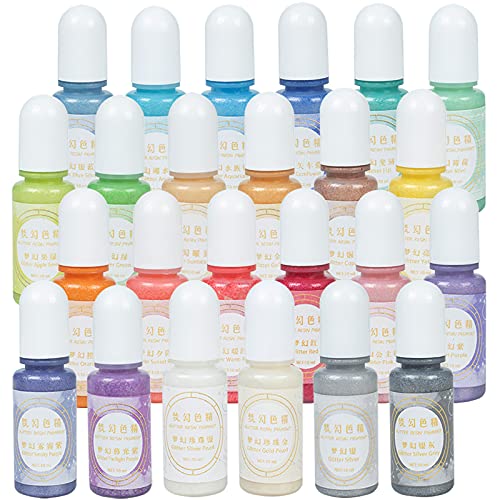 24 Colors Glitter Resin Pigments Translucent Liquid Colorant, Each 10g 10ml 0.35oz