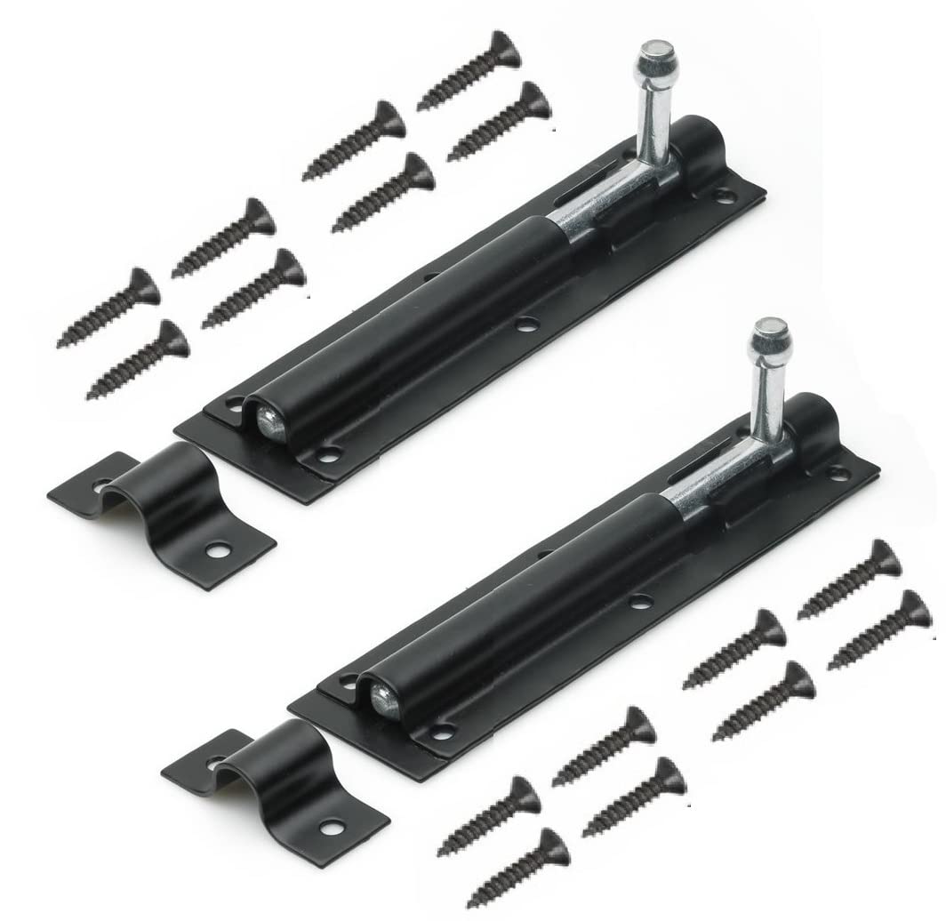 TERF® Heavy Duty Tower Door Bolt Barrel Slide Lock Bolt Black 150mm [6''] Door Latch with Screws Ideal for Internal External Strong Doors Locks for Bathroom Shed Garden Gate and Multi Use - Pack of 2