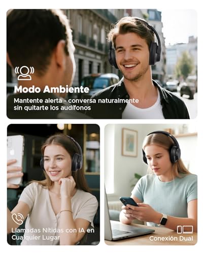 truefree Bluetooth 6.0 Wireless Headphones, Headphones with Active Noise Cancellation, On-Ear Headband, 125H Autonomy, Fast Charging, EQ Customizable via App, Multipoint Connection