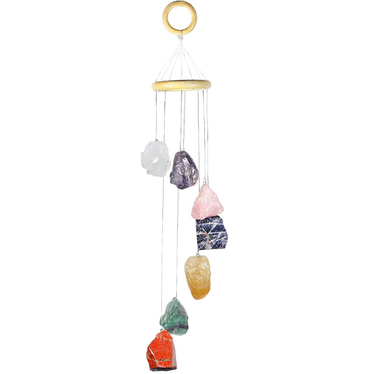 Nupuyai Natural 7 Chakra Stone Wind Chimes for Garden Home Decor, Crystal Stone Hanging Ornament Wind Bell for Outdoor Indoor 53cm