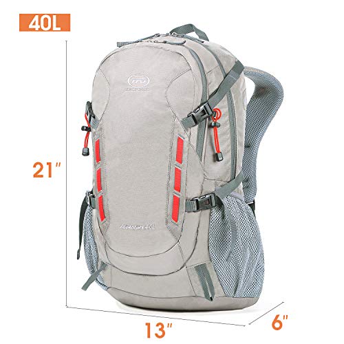 TFO 40L Hiking Backpack Daypack with 4 Adjustable Compression Straps Water Resistant S-Shape Shoulder Strap Gray - Thumbnail 4