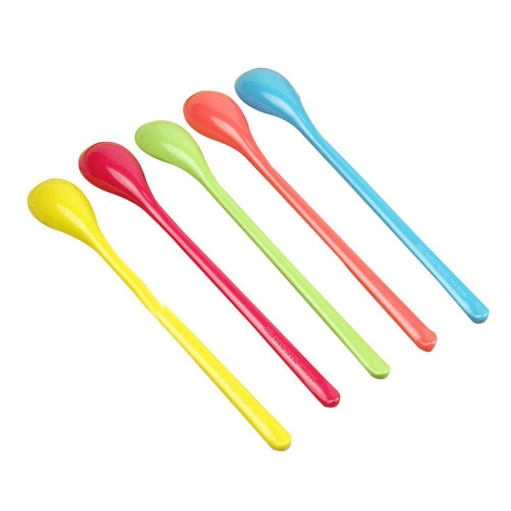 HiEast 5 Pcs Colorful Plastic Spoon Long Melamine Mixing Spoon for Jam Honey Coffee