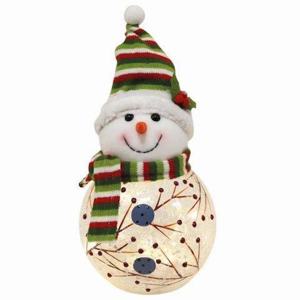 Straits Christmas Winter Snowman LED Light Up Crackle Effect Glass Decoration 23cm Tall with Woolly Hat & Scarf