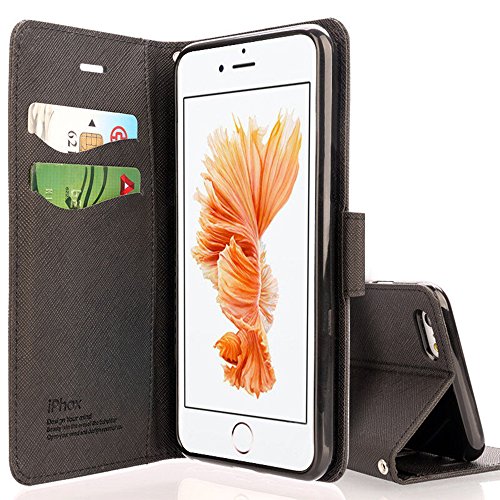 iPhone SE Case, iPhone 5S Case, IPHOX Magnetized Closure Card Slots Money Pouch, Retro Leather Wallet Case Purse Protective Cover Stand Feature Flip Book Case for iPhone 5s/5/SE (Black) - Thumbnail 2