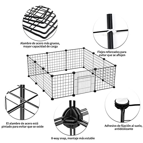 Kokila Corral para Mascotas, Valla para Perros con Puerta, Jaula de Conejo, Jaulas de Cobayas, Valla de Alambre de Metal Portátil para Interiores y Exteriores, 12 Paneles de Metal para Mascotas, Negro