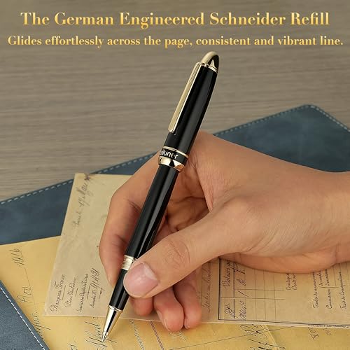BEILUNER 315 Bolígrafo Roller de Lujo, Acabado en Oro 24K Premiun y Laca Piano Pulida, Set de Regalo Ejecutivo para Profesionales y Graduados, Estilográfica de Oficina Refinada - Negro y Oro