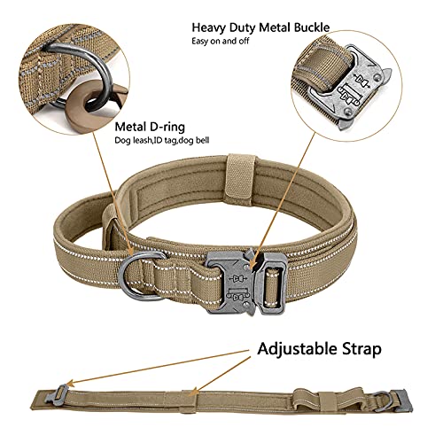 EGOBUY Tactical Dog Collar Reflective Nylon Adjustable Military Safety Soft Comfort Elastic Leash Metal Buckle and Handle with USA Flag Patch for Daily and Training