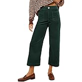 miduo Womens Casual Button Zipper High Waisted Straight Leg Wide Leg Corduroy Pants with Pockets Trousers