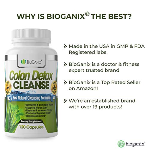 Bioganix Colon Detox and Weight Loss Supplement with Herbal Formula for Adults, 120 Capsules