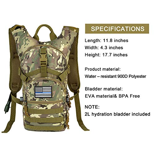 RUPUMPACK Tactical Molle Hydration Backpack with 2L BPA Free Water Bladder Keeps Water Cool Up to 4 Hours, Lightweight Military Daypack for Cycling, Hiking, Running, Climbing, Hunting, Biking