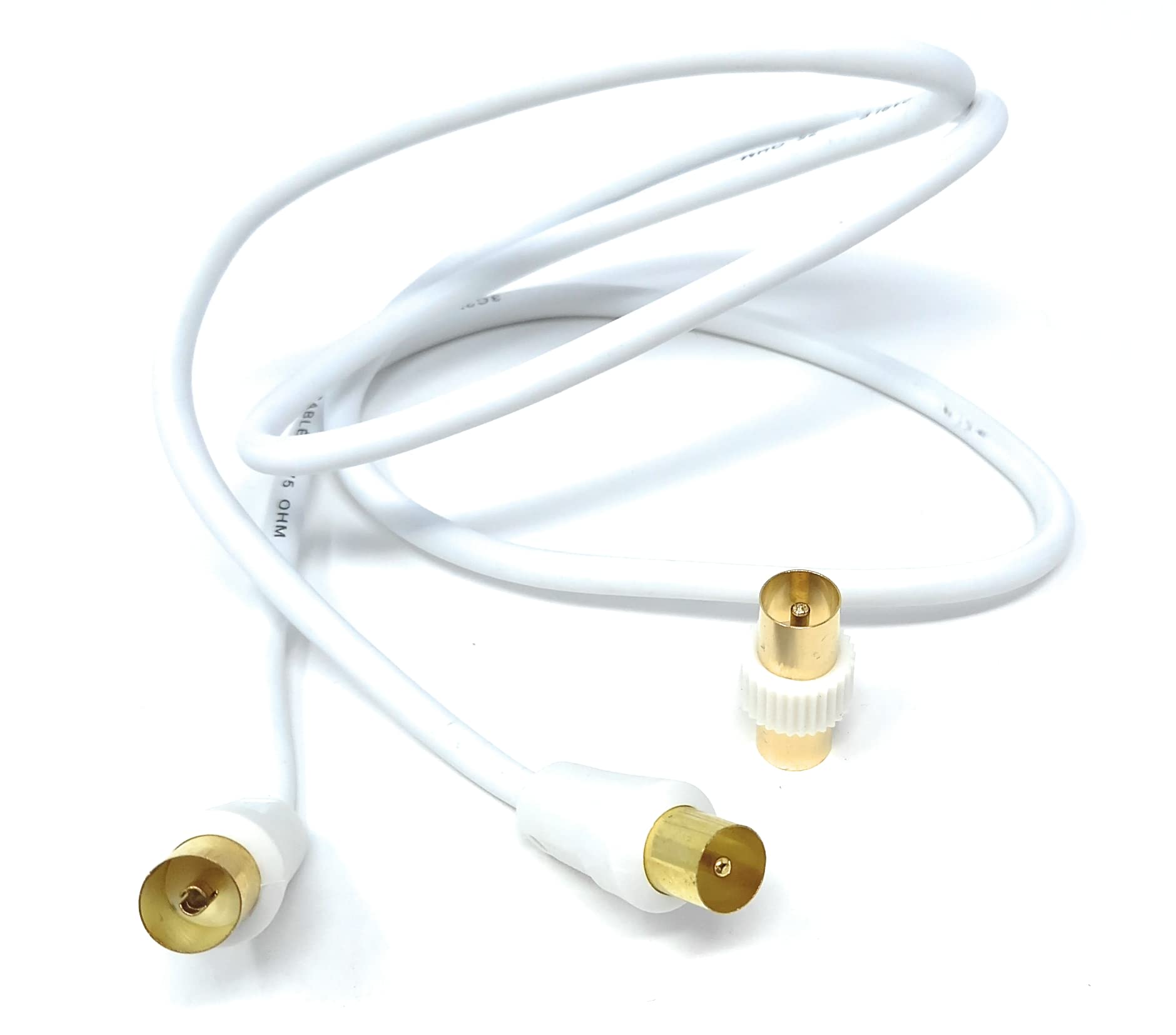 DRUT 1m TV Male to Female Extension Coax Cable, Supplied With a Male to Male Coupler Adapter, Gold Connectors 3.3ft White