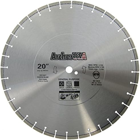 Archer Pro 20" in. General Purpose Diamond Saw Blades for Fast Cutting Concrete, Stone, Masonry, Pavers, Bricks, Blocks
