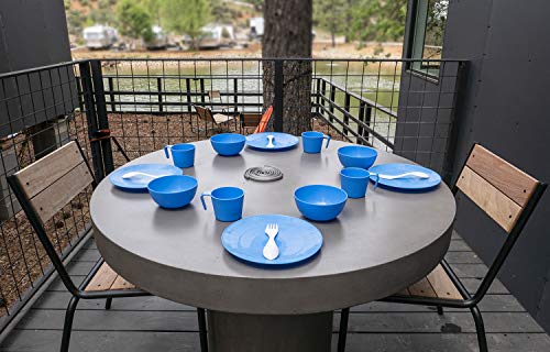 gear4U Camping Tableware Sets - Outdoor Dishes with Mesh Carry Bag - BPA Free - Plate, Bowl, Cup and Utensil for Hiking, Camping, Backpacking, Travel and Outdoor Survival - Blue 4 Person Set