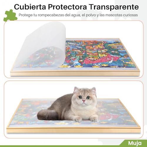 Muja Mesa para Rompecabezas de 1500 Piezas con 4 Cajones, 90x69cm Tablero para Rompecabezas con Cubierta Antipolvo Transparente, Inclinable y Giratorio