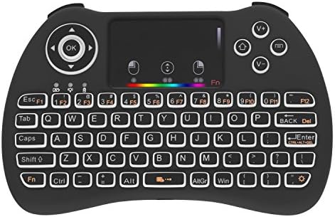 Star F 2.4GHz Rainbow Backlit Wireless Mini Keyboard by, Handheld Remote with Touchpad Mouse for Android TV Box,HTPC,IPTV,PC Rechargable Li-ion Battery-Black