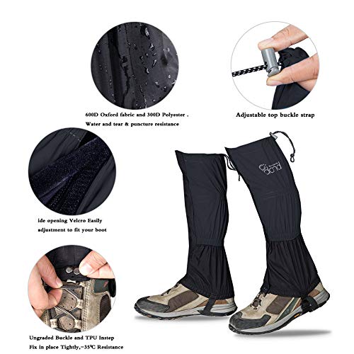 IDAND Waterproof Gaiters for Hiking Snow Gaiters Snow Leg Gaiters Snow Boot Gaiters Anti-Tear Oxford Fabric Outdoor Waterproof Snow Shoes for Outdoor Hiking Walking Hunting Climbing Mountain (Black)