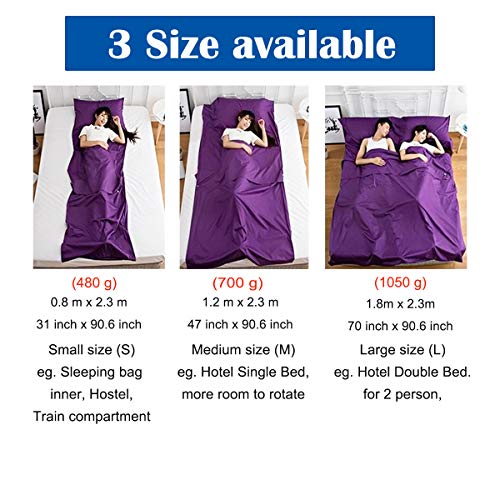 ALITA Travel Sheet Sleeping Bag Liner - 100% Pure Cotton, Breathable, Upgrade Camping Sheet - Barrier of dirts Everywhere  (Purple, Medium (120cm x 230cm)) - Thumbnail 7
