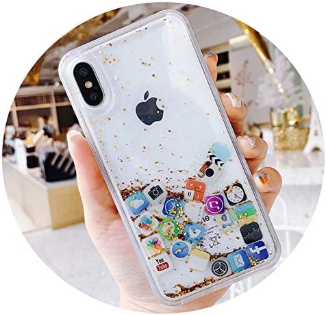 Smart PC + TPU Phone Case for iPhone Xs XR XS Max Liquid Quicksand Funny Icon for iPhone X 8 7 6 6S Plus Soft Shell Cover,Gold,for iPhone X