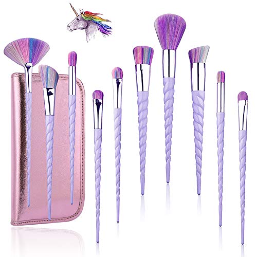 10Pcs Unicorn Makeup Brush Set，TTRWIN Professional Foundation Powder Eyeshadow Blending Concealer Cosmetics Unicorn Horn Shaped Handles Fantasy Makeup Tools