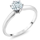 Gem Stone King 18K White Gold Sky Blue Aquamarine Engagement Solitaire Ring For Women (0.50 Cttw, Round 5MM, Gemstone March Birthstone)
