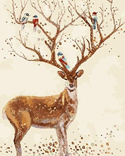 Diy Oil Painting, Adult children's hand painting- The deer and the bird 16 X 20 inch.