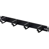 Navepoint 1U Horizontal 19-Inch Rack Mount Cable Management Panel with 4 D-Rings 2-Inches Deep Black
