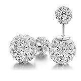 Carfeny Earings Studs for Women 925 Sterling Silver Gold Plated Reversible Double Ball Crystal