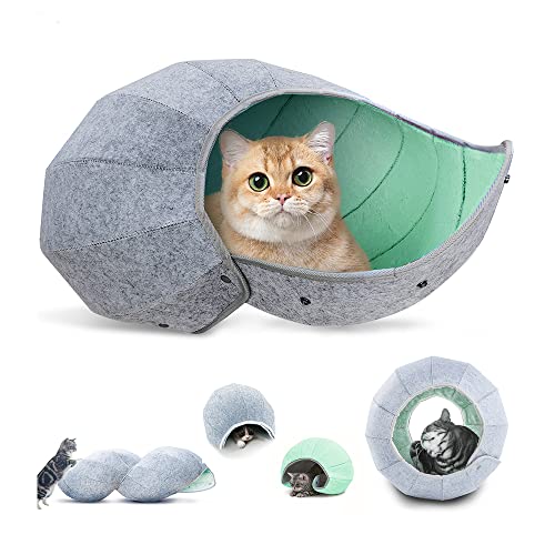 K·1 Cute Green Cat Cave Beds for Indoor Cats Clearance, Interactive Small Large Cat Tunnel Beds