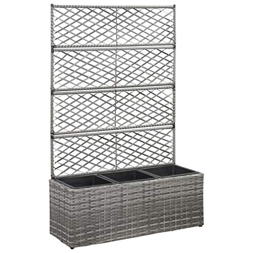 Tidyard Hochbeet Pflanzkasten Blumenkübel aus Poly Rattan Mit 3 herausnehmbaren Töpfen,Pflanzgefäß Rankhilfe Spalier Pflanzkübel Blumenkasten Blumentopf 83 x 30 x 130 cm Mit Rankgitter