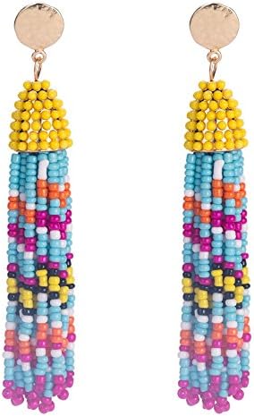 UltimaFio Selling Colorful Seed Beads Tassel Earrings for Women Handmade Long Earrings Bohemian Fashion Statement Earrings
