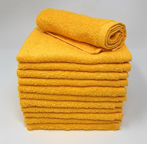 Goza Towels Luxury Cotton Wash Cloths (12 Pack) Easy Care, Fingertip Towels, Facial Towelettes, Cotton Hand Towels (Golden Yellow, 12x12)