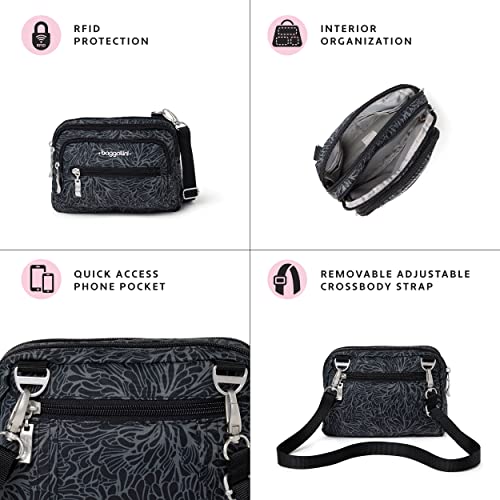 Baggallini womens Triple Zip Bagg Convertible Cross Body, Pewter Floral, One Size US Pricepulse