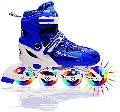 Kids Light Up Inline Roller Skates Adjustable Rollerblades Unisex Blue S