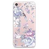 iPhone 7 Case, CasesByLorraine Purple Floral Flower Clear Transparent Case TPU Soft Gel Protective Cover for Apple iPhone 7 (I33)