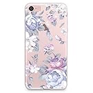 CasesByLorraine iPhone 8 Case, iPhone 7 Case, Purple Floral Flower Clear Transparent Case Flexible TPU Soft Gel Protective Cover for Apple iPhone 7 & iPhone 8 (I33)