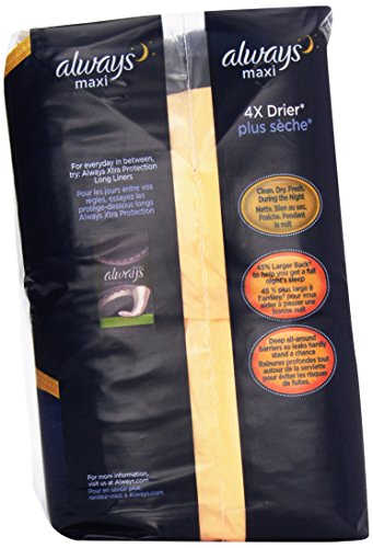 Always Maxi Size 4 Feminine Pads without Wings, Overnight Absorbency, Unscented, 28 Count