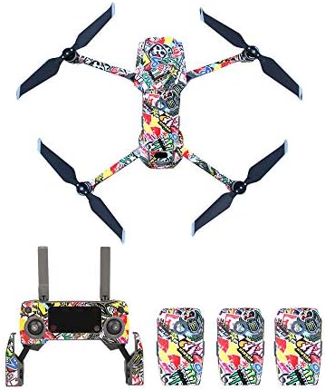 JXE PVC Stickers Protective Skin Waterproof Decals Protector Kit for DJI Mavic 2 PRO & Zoom Drone Remote Controller Battery - Graffiti