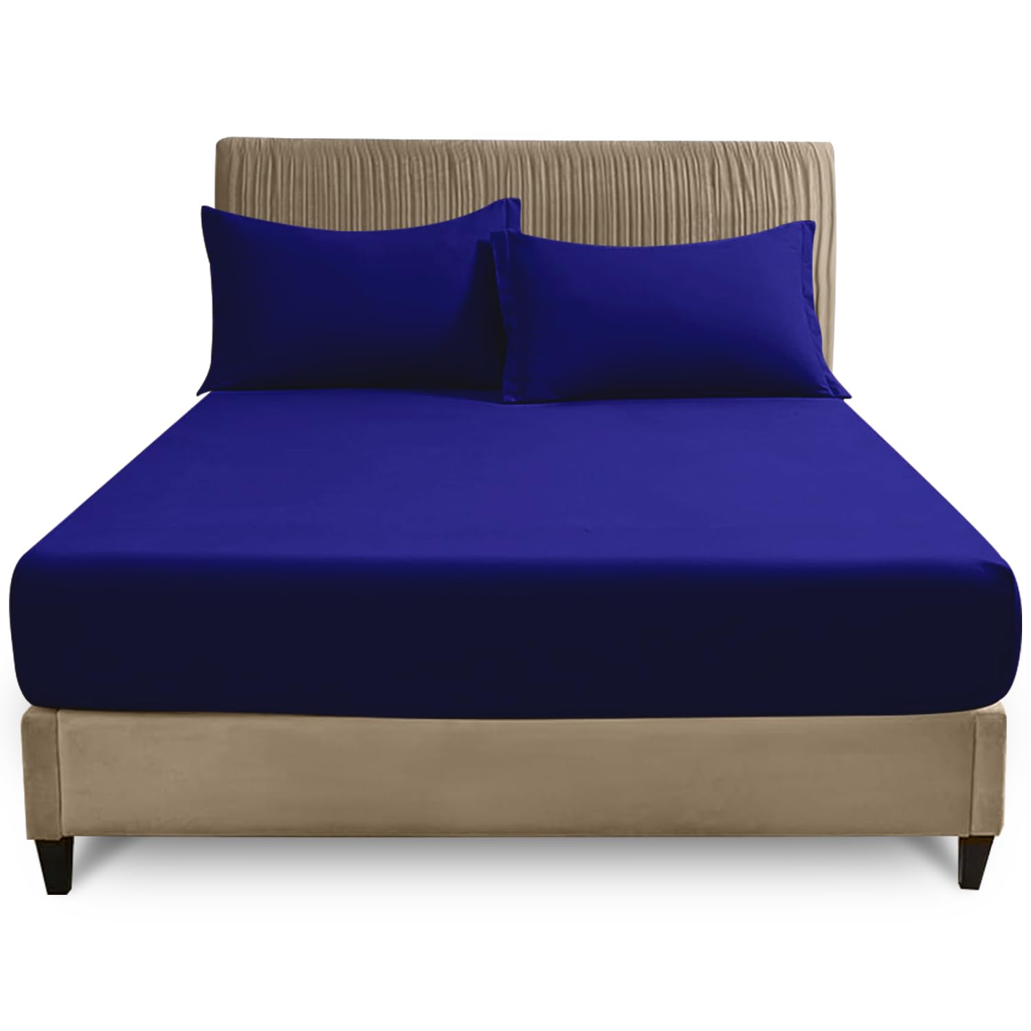 GC GAVENO CAVAILIA Easy Care King Size Fitted Sheet - Soft Polycotton Fabric Bed Sheet (150x200 cm) - Non Iron Fade Resistant Bedding & Linen - Elasticated 25cm Deep Plain Bottom Sheet, Royal Blue