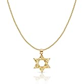 Ioka 14K Yellow Gold Star of David Charm Pendant with 0.9mm Wheat Chain Necklace