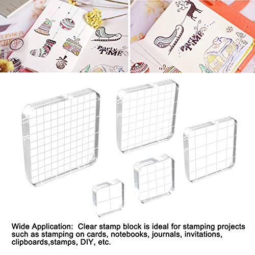 WeiMeet 5 Pieces Stamp Blocks Acrylic Clear Stamping Blocks Tools with Grid Lines for Scrapbooking Crafts Making - Thumbnail 6