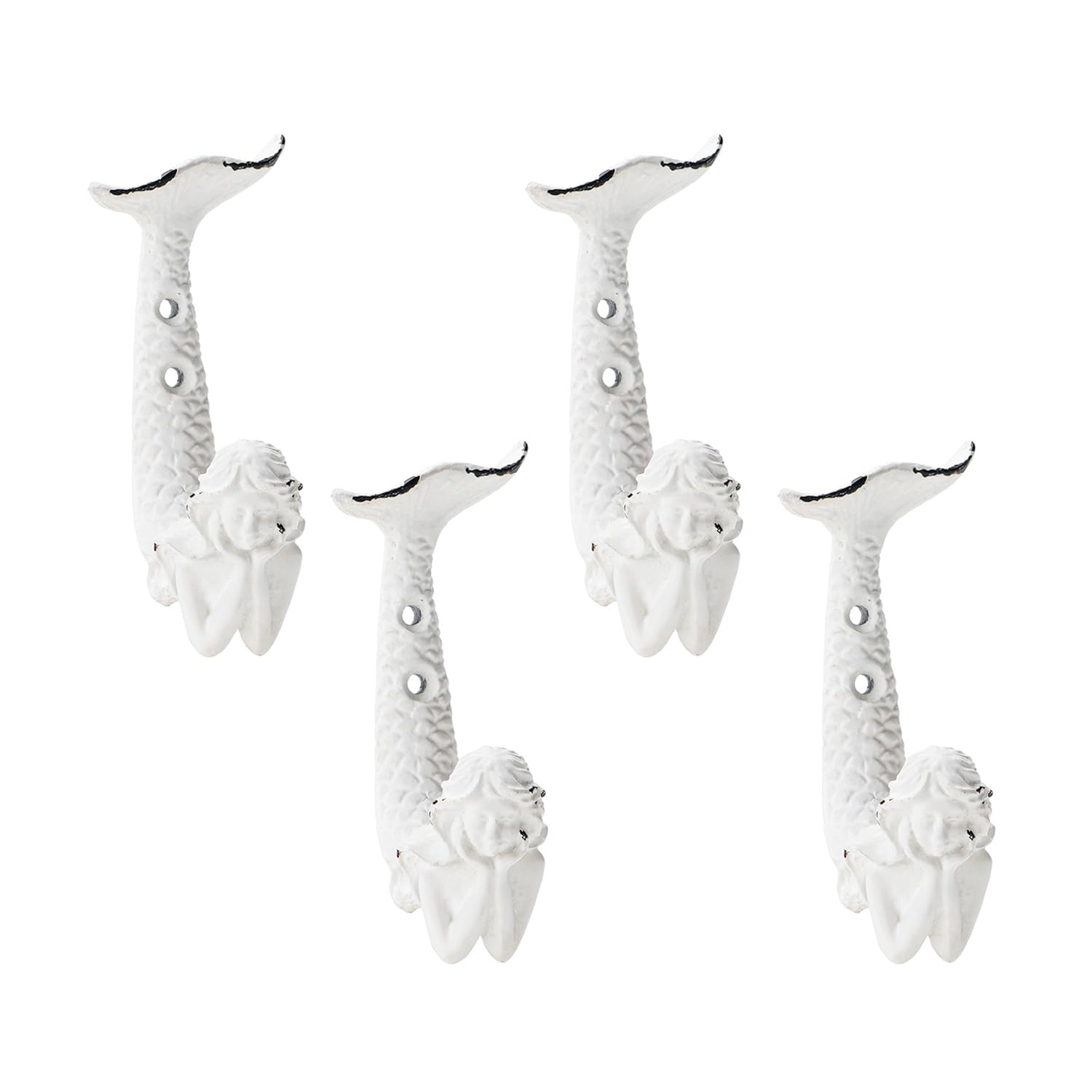 Photo 1 of SOFFEE DESIGN 4pcs White Mermaid Shape Metal Coat Hooks, Playful Mermaid Design, Retro Friction Process, High Load-Bearing, for Vocation House, Seaside Cottages, Bathroom, Living Room