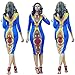 Creazy Women Long Sleeve Fashion African Print Dress Casual Straight Print Kaftan Dress (L)